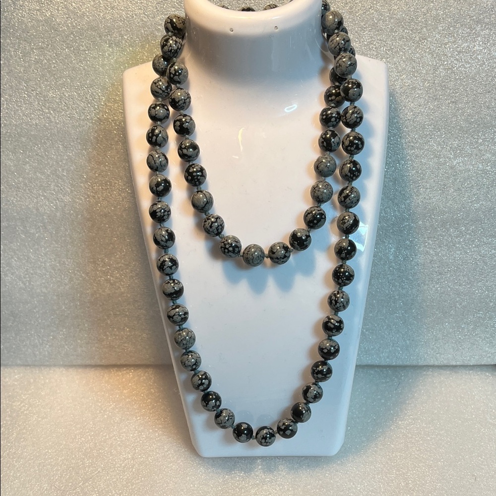 Stone Snowflake Obsidian Beaded Necklace